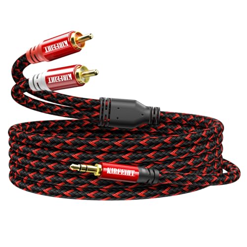 KIRFEIHT RCA to 3.5mm Audio Cable - 10FT AUX OFC Core Cord RCA Cables with Nylon Braided 1/8 Gold-Plated Connectors for Smartphones, Tablets, Speakers, HDTV, Amplifiers - Red & Black - size: 10FT, style: 2RCA TO 3.5MM