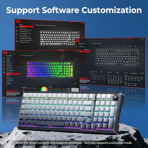 Redragon K688SP-RGB-PRO 96% Three-Mode Mechanical Keyboard Gasket Structure RGB hot Plug 8000mAh with knob Black and Gray Gradient Side Engraved keycaps - color: Gray Gradient