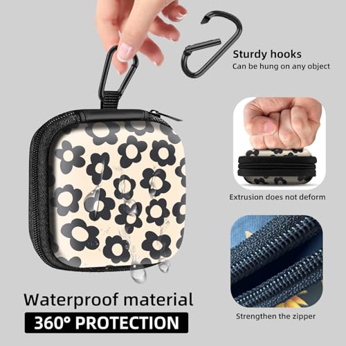 Square Data Cable Earbud Charger Coin Storage Bag Shockproof and Drop-Proof EVA Material Compatible with AirPod(Beige Groovy Flower) - color: Beige Groovy Flower
