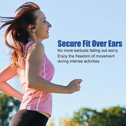 Joysico Wired Over Ear Earbuds Headphones with Mic and Volume Control Black | Wrap Around Ear Hook Secure Fit, 6 Sizes Tips, Earphone Case, Sport Running Workout Sweatproof, For Cellphones Laptop Tablets