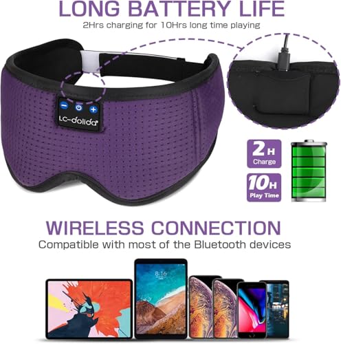 LC-dolida Bluetooth Sleep Mask,Wireless Bluetooth Sleep Mask,Sleep Headphones,Ideal for Travel,Night Work,Napping,Side Sleeping and Office Use for Both Men and Women，Earplugs Included (Rose Purple) - color: Rose Purple