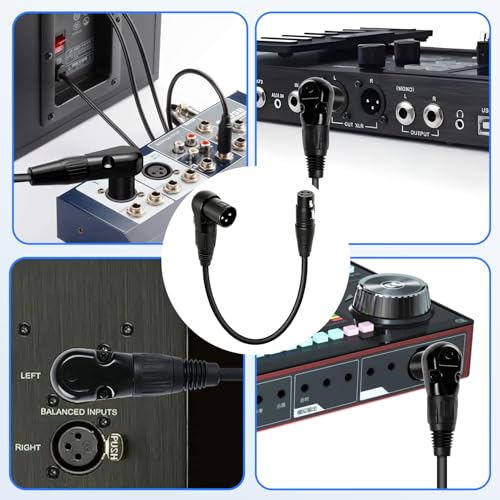90 Degree Right Angle XLR Cable, 3-Pin Male to Female Short Audio Mic Cord, 25cm/9.84in Noise Reduction Extension for Studio Speaker Mixer