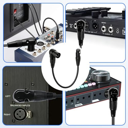 90 Degree Right Angle XLR Cable, 3-Pin Male to Female Short Audio Mic Cord, 25cm/9.84in Noise Reduction Extension for Studio Speaker Mixer