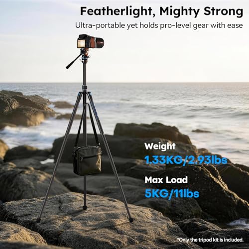 SIRUI Traveler Air-L Carbon Fiber Travel Video Tripod, Fluid Head, 61" | 8° Leveling Base, 11LB Load, 360° Pan, ±90° Tilt, 2S Quick Release Leg, Reversible Column, Hiking, Vlogging - style: Fluid Head Travel Tripod