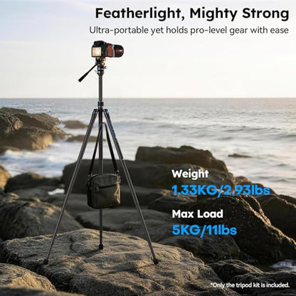 SIRUI Traveler Air-L Carbon Fiber Travel Video Tripod, Fluid Head, 61" | 8° Leveling Base, 11LB Load, 360° Pan, ±90° Tilt, 2S Quick Release Leg, Reversible Column, Hiking, Vlogging - style: Fluid Head Travel Tripod