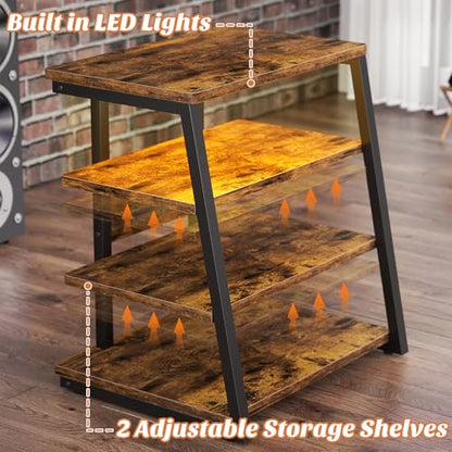 Besiost AV Media Stand with Outlets, Media Console with LED Lights, Stereo Racks and Stands with Storage Shelves, Media Audio Tower Cabinet, Rustic Brown - color: Rustic