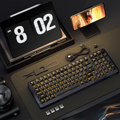 Redragon Wireless Mechanical Keyboard, 3 Mode Gasket Mounted RGB Gaming Keyboard with Volume Knob, Pre-Lubed Linear Switches, MDA-Profile, 98 Keys Hot Swappable Creamy Keyboard for PC/Tablet/Xbox/PS4 - color: Black Gray