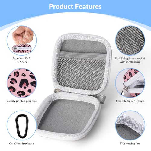 Unique Patterned Portable EVA Earbud Case with Carabiner | Printed Earbud Holder With Sturdy Carabiner, Multi-Use Storage For Earphones, Headphones, SD Cards & Small Electronic Chips - color: leopard print