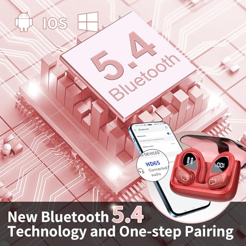Wireless Earbuds 75H Bluetooth 5.4 Sport Headphones with Earhooks, Red | IPX7 Waterproof In-ear Buds Feature ENC Noise Cancelling Mic & Deep Bass. Stereo Sound Device for Gym Running Workout - color: Red
