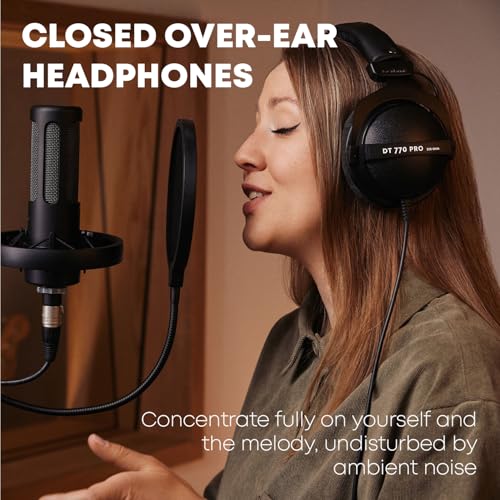 beyerdynamic DT 770 PRO, 250 Ohm, Closed Back, Over Ear, Wired Professional Studio Headphones, Audio Monitors, Audiophile, 3m Coiled Cable, Black with Limited Edition Black Velour Ear Pads | Closed Back, Over Ear, Wired Professional Audio Monitors, Audiop