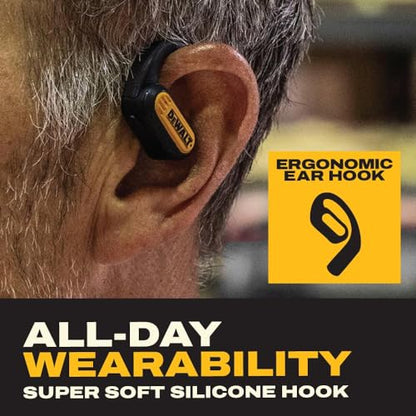 DEWALT Heavy Duty Open Ear Headphones, Bluetooth 5.3 Wireless Earbuds IP55, 44Hrs Runtime, Jobsite Premium Sound True Wireless Air Conduction Open Ear Earbuds with Earhooks for Worksites and Workouts