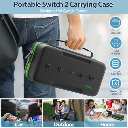OIVO Carrying Case Compatible with 2025 Nintendo Switch, Portable Switch 2 Travel Carry Case Fit for Joy-Con 2 & Adapter, Hard Shell Protective Pouch Bag with 24 Game Slots, Green - color: Green