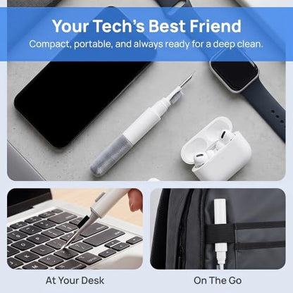 Dual-Brush Earbud Cleaning Pen Dust Removal Tool,Precision & DurabilityMulti Functional Seven in One Cleaning Brush, Suitable for Keyboard Cleaning, Headphone, Computer White