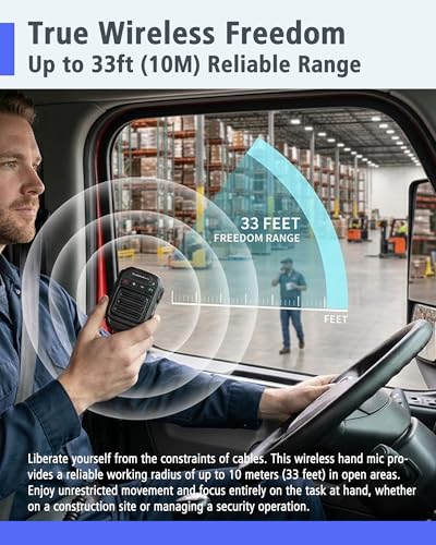 Wireless Speaker Microphone for Icom ID-51A ID-31A ID-52A IP100H IP501H – 33ft Range Hand Mic with 360° Belt Clip, USB-C Charging, 3.5mm Jack for Security & Warehouse Use
