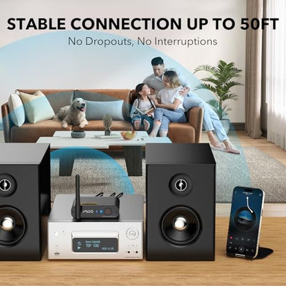 YMOO Bluetooth Music Receiver HiFi Audio Adapter with Audiophile DAC | Long Range Bluetooth Stereo Receiver, aptX HD, Optical Coaxial RCA Outputs for Home Stereo, AV Receiver or Amplifier