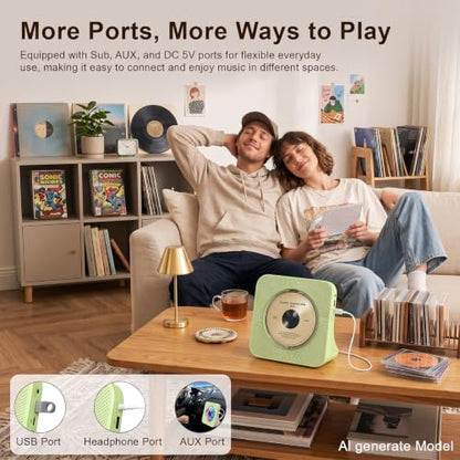 Gueray Portable CD Player with Bluetooth, CD Player with Speaker for Home | Plug-in desktop use,2-way Bluetooth mode, 3W speakers, FM radio, sleep timer, A-B repeat,USB/AUX - color: Green