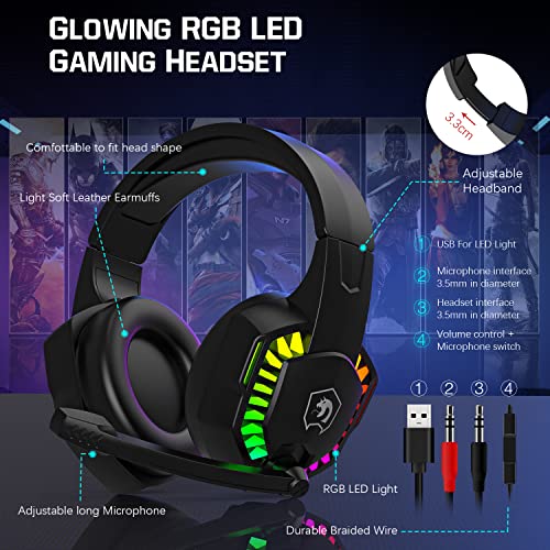 Wired Rainbow LED Backlit Keyboard and Mouse, Over Ear Headphone with Mic, Gaming Mice and Pad, for PC, Xbox and PS4 (Black/White) - color: Black/White