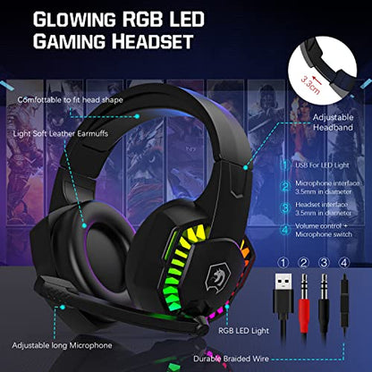 Wired Rainbow LED Backlit Keyboard and Mouse, Over Ear Headphone with Mic, Gaming Mice and Pad, for PC, Xbox and PS4 (Black/White) - color: Black/White