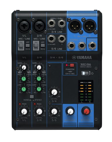 Yamaha MG06 6-Input Compact Stereo Mixer | 6-channel mixer with D-PRE preamps, XLR outputs and EQ for recording, lectures and performances - size: 6-Input, style: Standard Mixer