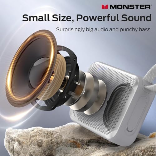 Monster S360 Portable Bluetooth Speaker, IPX7 Waterproof, Bluetooth 6.0, 20H Playtime, Powerful Stereo Sound, Support TF Card, Clear Hands-Free Calling Speaker for Home, Outdoors and Travel, Gray