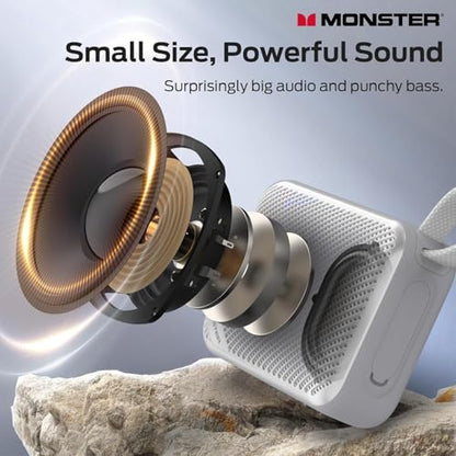 Monster S360 Portable Bluetooth Speaker, IPX7 Waterproof, Bluetooth 6.0, 20H Playtime, Powerful Stereo Sound, Support TF Card, Clear Hands-Free Calling Speaker for Home, Outdoors and Travel, Gray
