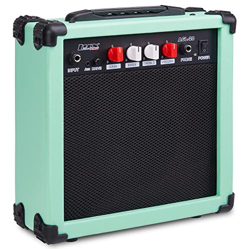 LyxPro Electric Guitar Amp 20 Watt Amplifier Built in Speaker Headphone Jack and Aux Input Includes Gain Bass Treble Volume and Grind - Green - color: Green, size: 20 Watt