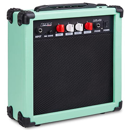 LyxPro Electric Guitar Amp 20 Watt Amplifier Built in Speaker Headphone Jack and Aux Input Includes Gain Bass Treble Volume and Grind - Green - color: Green, size: 20 Watt