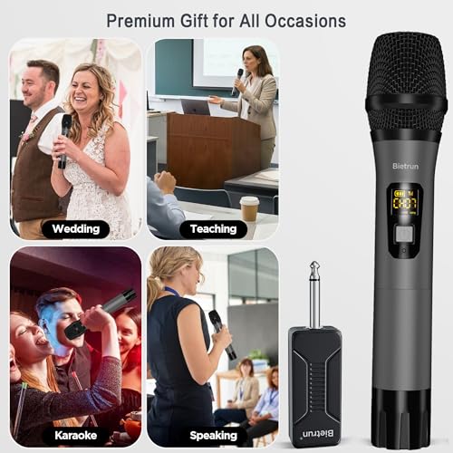 Bietrun Wireless Microphone Only for Mic Input, UHF Metal Dynamic Mic - color: Gray