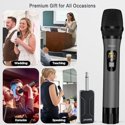 Bietrun Wireless Microphone Only for Mic Input, UHF Metal Dynamic Mic - color: Gray