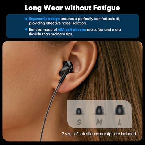 USB-C Wired In-Ear Earbuds with Mic, Dual Driver for Hi-Fi Stereo Sound | Deep Bass, Noise Isolating Fit, 5ft Tangle-Free Cable, 3-Button Remote, for iPhone 15/16/17& Android Phones, 2-Year Warranty