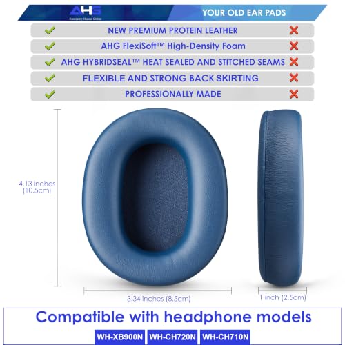AHG Accessory House Global Premium Replacement Ear Pads Compatible with Sony WH-CH720N / WH-CH710N Headphones Premium Protein Leather Ear Cushions, Easy DIY Fit, Soft High-Density Foam (Blue) - color: Blue