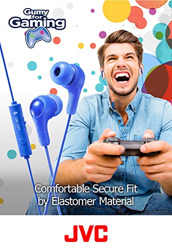 JVC Gumy Gamer, in Ear Earbud Headphones with Mic, Remote, and Mute Switch for Gaming and Chatting, Powerful Sound, Comfortable and Secure Fit, Silicone Ear Pieces S/M/L - HAFX7GA (Blue),Medium - color: Blue