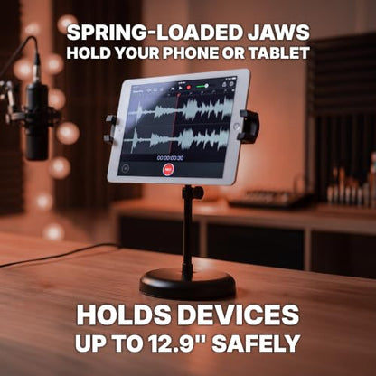 Rockville iStand 7 Adjustable Desktop Stand for iPad/iPhone/Tablet/Phone, 360 Swivel, Mic Clip Included, Perfect for Karaoke, Live Performances, and Presentations | Swappable Mount, Adjustable Height, Includes Mic Clip, 360 Degree Swivel, Desktop, Fits 4.