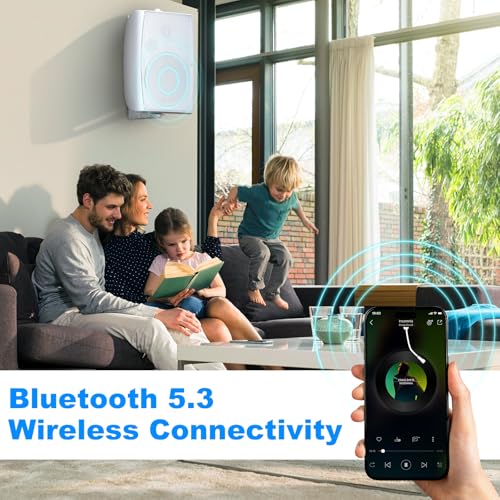 Herdio 8 Inch 600W Outdoor Bluetooth Speakers Waterproof with Powerful Bass, TWS Pairing Wall Mount Durable Loud Sound System | Ideal for Large Spaces: Commercial Areas, Spacious Backyards (White) - color: White