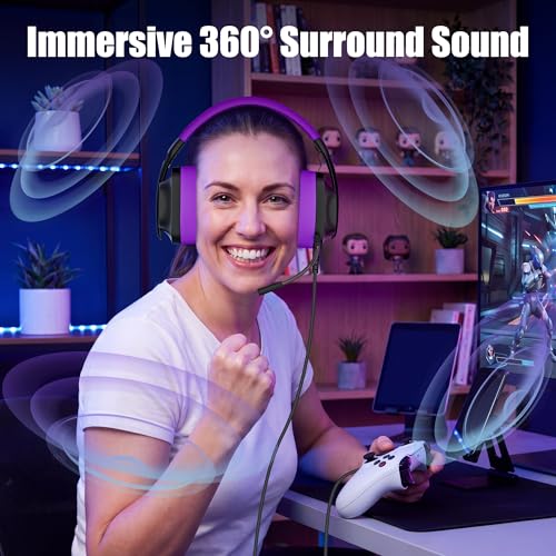 WIRWTRU Wired Gaming Headset for PS5, Xbox, Xbox Series X|S, PC, PS4 | 198g Lightweight Design, Noise Cancelling Microphone, Soft Earmuffs, 3.5mm Jack for Gaming & Work - color: Black&Purple