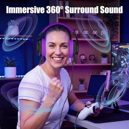 WIRWTRU Wired Gaming Headset for PS5, Xbox, Xbox Series X|S, PC, PS4 | 198g Lightweight Design, Noise Cancelling Microphone, Soft Earmuffs, 3.5mm Jack for Gaming & Work - color: Black&Purple