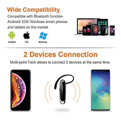 Link Dream Bluetooth Earpiece for Cell Phone Hands Free Wireless Headset Noise Cancelling Mic 24Hrs Talking 1440Hrs Standby Compatible with iPhone Samsung Android for Driver Trucker (2 Pack)