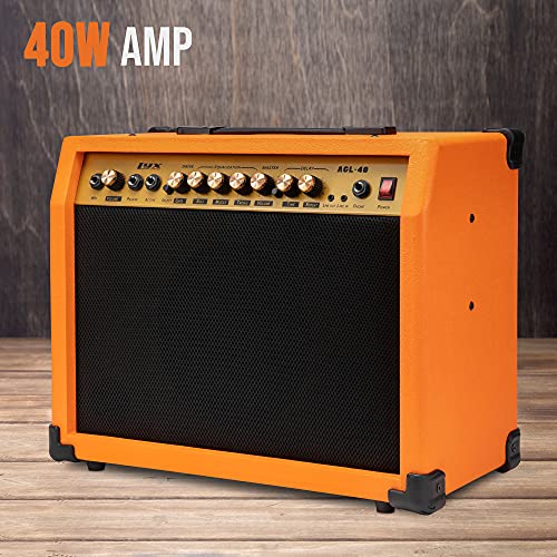 LyxPro 40 Watt Electric Guitar Amplifier | Solid State Studio Amp with 8” 4-Ohm Speaker, Custom EQ Controls, Drive, Delay, ¼” Passive/Active/Microphone Inputs, Aux in & Headphone Jack - Sunburst - color: Sunburst, size: 40 Watt