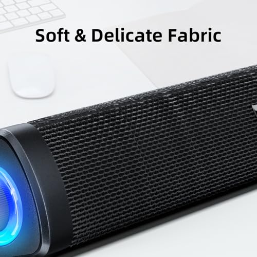 Uakinat USB Computer Speakers,Computer Speakers with 3.5 mm aux,Wired USB Powered & Colorful LED Lights with Switch Button,Surround Sound Portable SoundBar for Monitor Laptop Phone(Black)