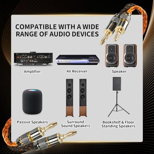 10 Gauge Speaker Wire,5N OFC Speaker Cable with Banana Plugs | Nylon Braided,24K 5μm Gold-Plated,Ferrite Core,Anti-Interference, HiFi Speaker Wire for Home Theater(9.84 ft/118.11 in) - size: 9.84 ft/118.11 in
