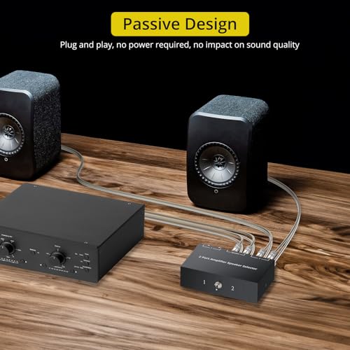 PROZOR 2(1)-in-1(2)-Out Amp Amplifier Speaker Switcher Selector | 2-Way Speaker switcher selector box with A/B Switch No External Power Easy A/B Gear Comparison, No Cable Swaps - size: Banana Plug 2-1/1-2