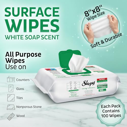 Sleepy Easy Clean XL Multi Surface Cleaning Wipes (600 Count) – Natural Vinegar & Baking Soda Formula – Jumbo 8"x8" All Purpose Wet Wipes for Kitchen, Bathroom, Glass & Electronics – No Streak - size: 6 Pack (600 Count)