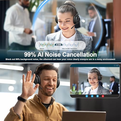 Voistek Wireless Headset with Mic for Work,Bluetooth Headphones for PC | Noise Cancelling Mic,USB Dongle & Mute Button,50H Battery Compatible with Laptop,Teams Zoom,Call Centre,Home Office