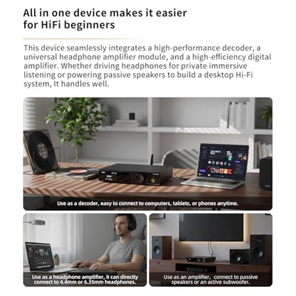 SMSL AO300 PRO Power Amplifier, CS43131 165W DAC Amp, USB/Coax/Opt/RCA to 2.1 Channel Speaker/Subwoofer, 4.4mm/6.35mm Headphone Amp, MQA DAC Amp, Silver - color: Silver