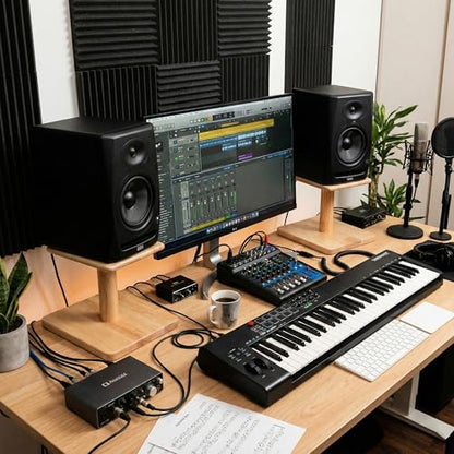Desktop Speaker Stands Made of Pure Solid Wood, Natural Style, 360° Rotatable Top Plate, Suitable for Medium/Large Tabletop Speakers and Studio Monitors (WalnutBrown Finish_DSS7(7 inch))