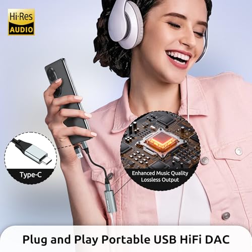 Portable USB HiFi Sound Card/Headphone Amplifier/Desktop USB HiFi Amps with 4.4mm/3.5mm Dual Outputs Supports PCM 384kHz/DSD256 High Resolution Lossless for Android/Linux/Windows Devices