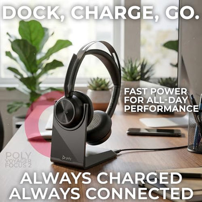 Poly Plantronics Voyager Focus 2 UC, Stereo Bluetooth Headset with Charging Stand, USB C, with USB C to USB A Adapter, Compatible with Teams, Zoom, Connects to Laptop,PC/Mac, Smartphone - GTW Cloth - color: Stand-USB C, style: Focus 2-UC