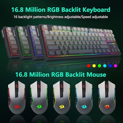 Redragon Wireless Mechanical Keyboard and Mouse Combo, RGB Backlit | Bluetooth/2.4Ghz/USB-C Wired, TKL Creamy Gaming Keyboard with Hot Swappable Linear Switches + 12800 DPI Gamer Mouse