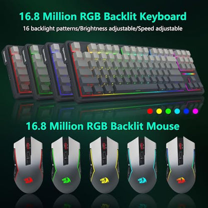 Redragon Wireless Mechanical Keyboard and Mouse Combo, RGB Backlit | Bluetooth/2.4Ghz/USB-C Wired, TKL Creamy Gaming Keyboard with Hot Swappable Linear Switches + 12800 DPI Gamer Mouse