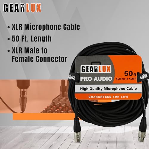 Gearlux XLR Microphone Cable, Fully Balanced, Male to Female, 50 Feet - 2 Pack - size: 50 Ft, style: 2 Pack